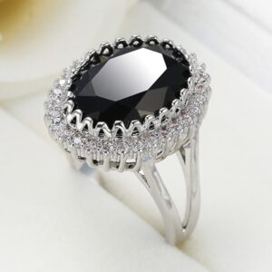 sukkccno s925 silver women's ring shiny black diamond ring aaa cubic zirconia ring oval cut cubic zircon wedding ring