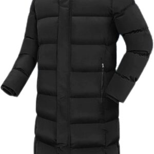 HMLOPX Men Women Down Long Quilted Coat, Puffer Jacket Windproof Quilted Down Parkas with Hood (Color : black, Size : S-Small)