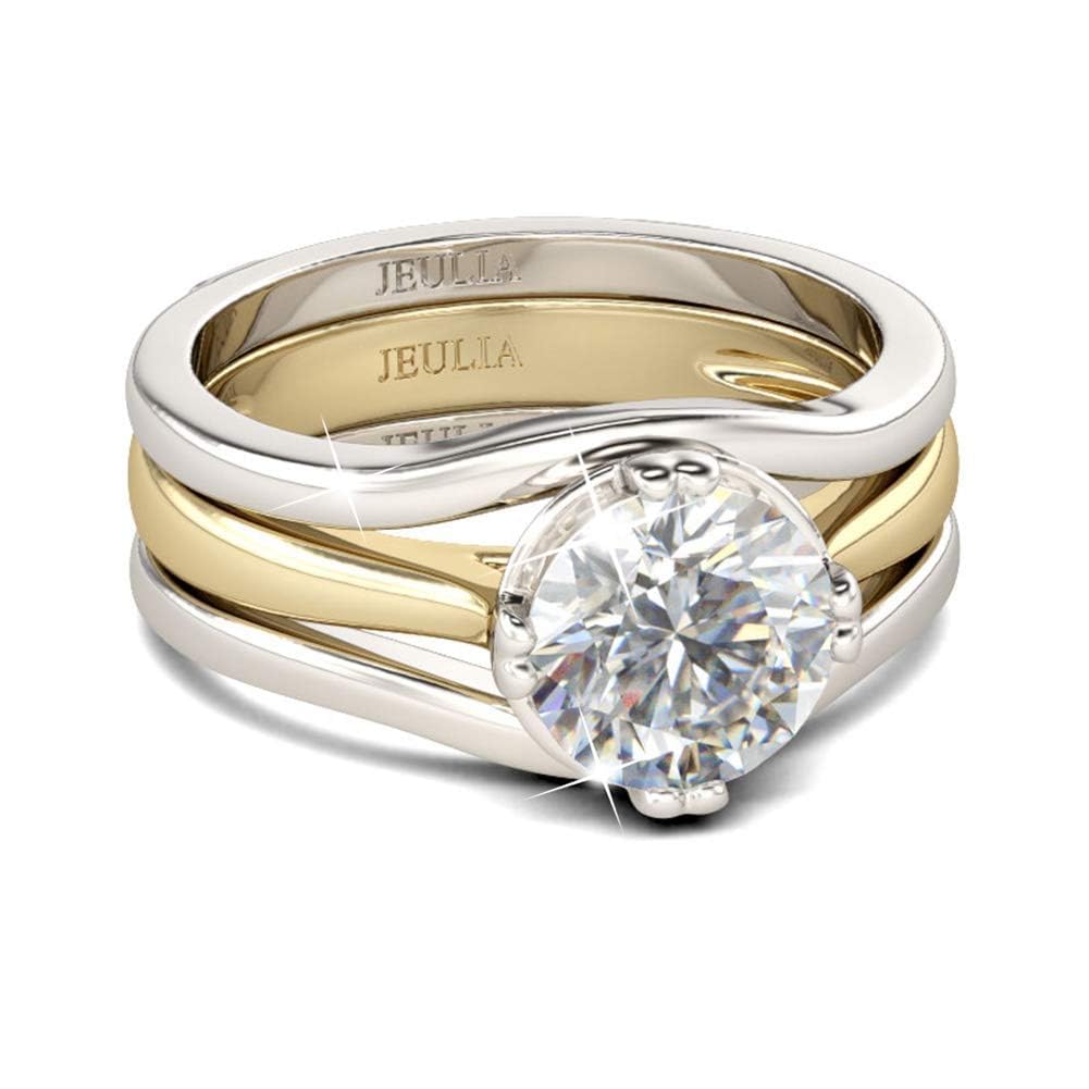 Jeulia 3.5 Carat Round Cut Enhancer Ring for Women 925 Sterling Silver Engagement Ring Set 14K Gold Plated Wedding Band Ring Cubic Zirconia Eternity Ring Anniversary Promise Romantic Jewelry Gift (9.5)