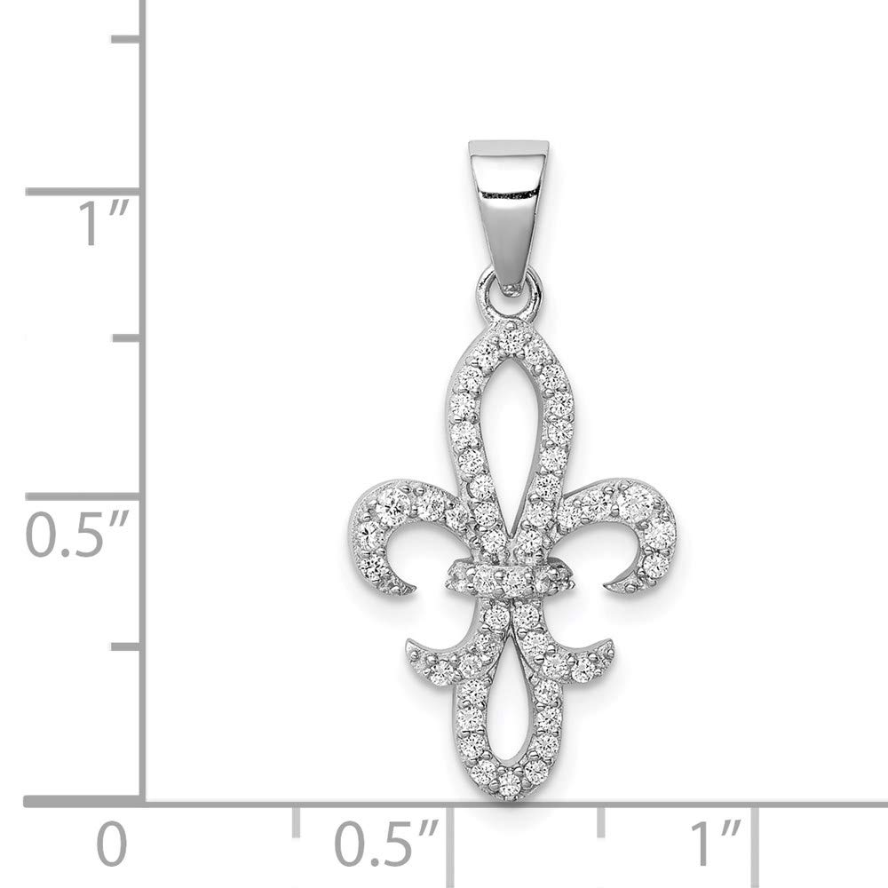 Diamond2Deal 925 Sterling Silver Rhodium-plated CZ Fleur de Lis Pendant