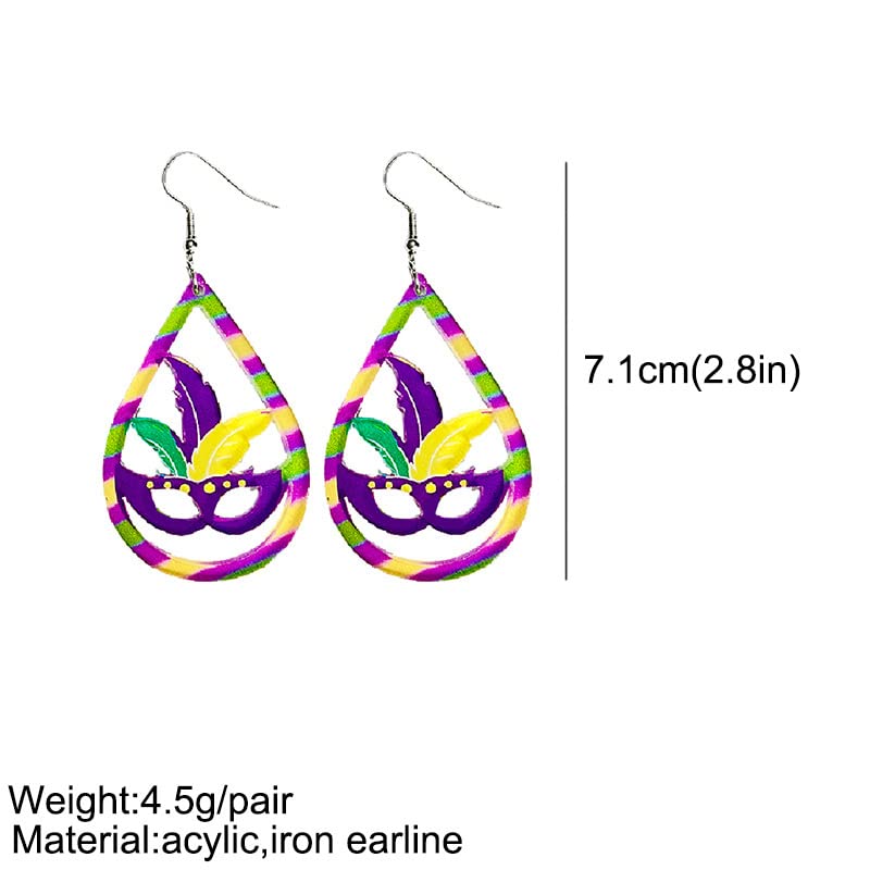 Zhang shine Mardi Gras Dangle Earrings for Women, Carnival Parade Theme Hollowed Out Drop Earrings, Mardi Gras Acrylic Earrings for Party Holiday Mardi Gras Gifts