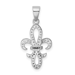 Diamond2Deal 925 Sterling Silver Rhodium-plated CZ Fleur de Lis Pendant