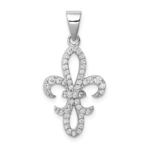 Diamond2Deal 925 Sterling Silver Rhodium-plated CZ Fleur de Lis Pendant