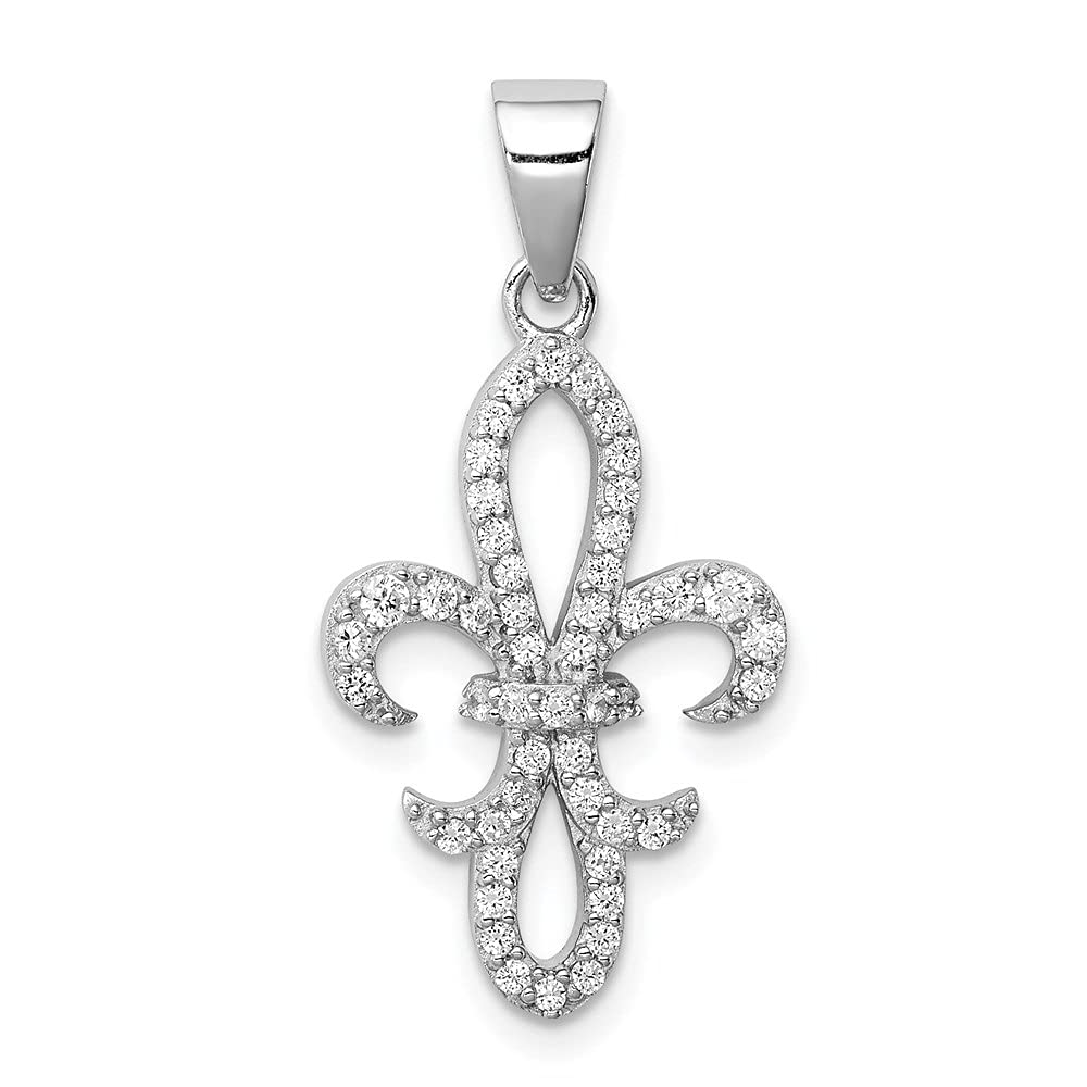 Diamond2Deal 925 Sterling Silver Rhodium-plated CZ Fleur de Lis Pendant