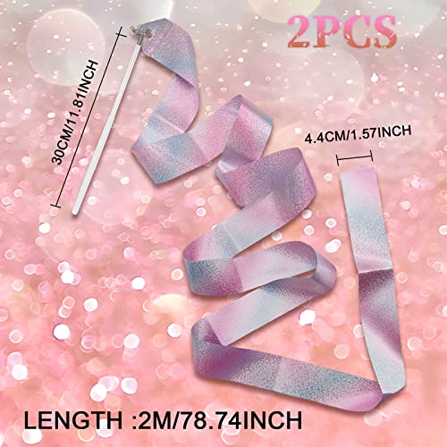 BLMHTWO 2 Pieces Ribbon Dancer Wand Rhythmic Ribbon Stick Dance Streamers Baton Twirling Ribbon Stick with Non-slip Handle for Artistic Dancing Gymnastics Kids Dancing Talent Shows Party Gift