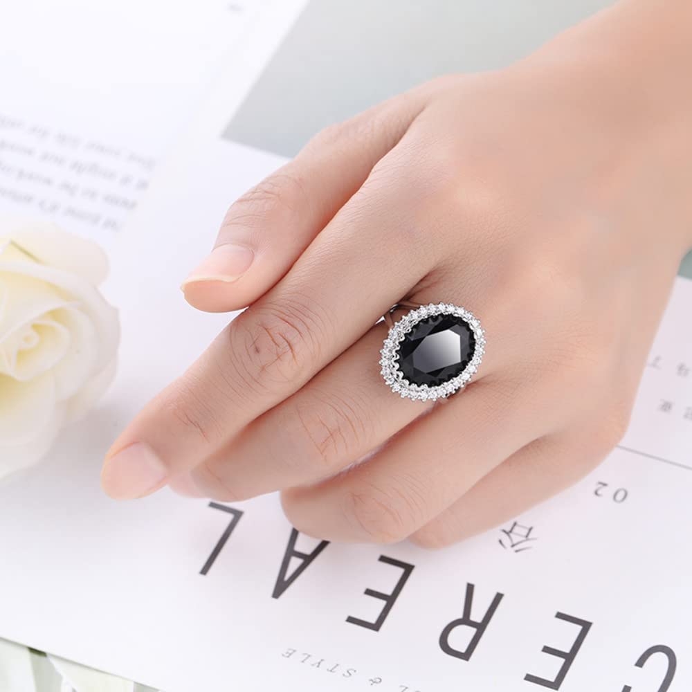 SUKKCCNO S925 Silver Women's Ring Shiny Black Diamond Ring AAA Cubic Zirconia Ring Oval Cut Cubic Zircon Wedding Ring