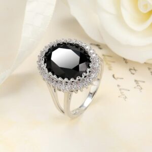 SUKKCCNO S925 Silver Women's Ring Shiny Black Diamond Ring AAA Cubic Zirconia Ring Oval Cut Cubic Zircon Wedding Ring