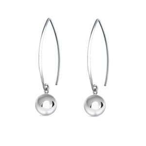 Savlano 925 Sterling Silver Ear Wire Threader Bead Ball Dangling Drop Earrings for Women Available in 6MM, 8MM, 10MM and 12MM -Made in Italy Comes With Savlano Gift Box (8MM)