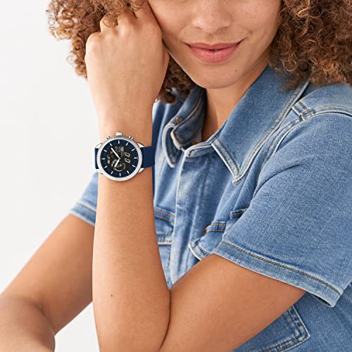 Fossil Men's or Women's Gen 6 Wellness Edition 44mm Silicone Hybrid Smart Watch, Color: Navy (Model: FTW7082)