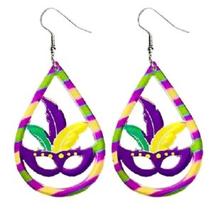 Zhang shine Mardi Gras Dangle Earrings for Women, Carnival Parade Theme Hollowed Out Drop Earrings, Mardi Gras Acrylic Earrings for Party Holiday Mardi Gras Gifts