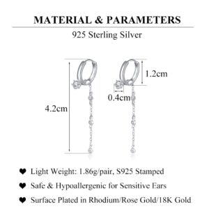 SLUYNZ 925 Sterling Silver CZ Dangle Hoop Earrings Chain for Women Huggie Hoop Dangly Earrings Tassel (A-Silver)