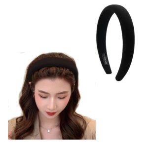 zyaltfdc black wide headbands - thick padded satin hairbands for women, girls' hair accessories & birthday gifts