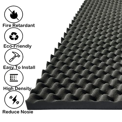 KTOESHEO 2 PCS Acoustic Panels,48''X24''X2'' Egg Crate Foam Soundproof Foam Wall Panels,High Density Fireproof Noise Cancelling Foam Studio Foam Panel,Noise (Black)