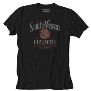 smith & wesson officially licensed men's short sleeve crewneck t-shirt, classic graphic s&w logo tee (us, alpha, medium, regular, regular, multi)