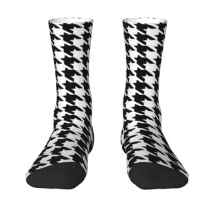 men and women crew socks black and white houndstooth tube socks fashion casual boot socks for sports, running, travel, hiking work socks