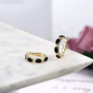 Gem Stone King 18K Yellow Gold Plated Silver Black Onyx and White Lab Grown Diamond Hoop Earrings For Women (3.43 Cttw Gemstone Birthstone, Oval 6X4MM and Round 2MM)