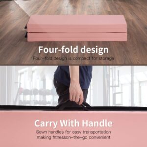 Gymnastics Exercise Mat Thick Tumbling Mats for Home, Yoga Mat Folding Exercise Pad Leather Gym Fitness Mat, Pink