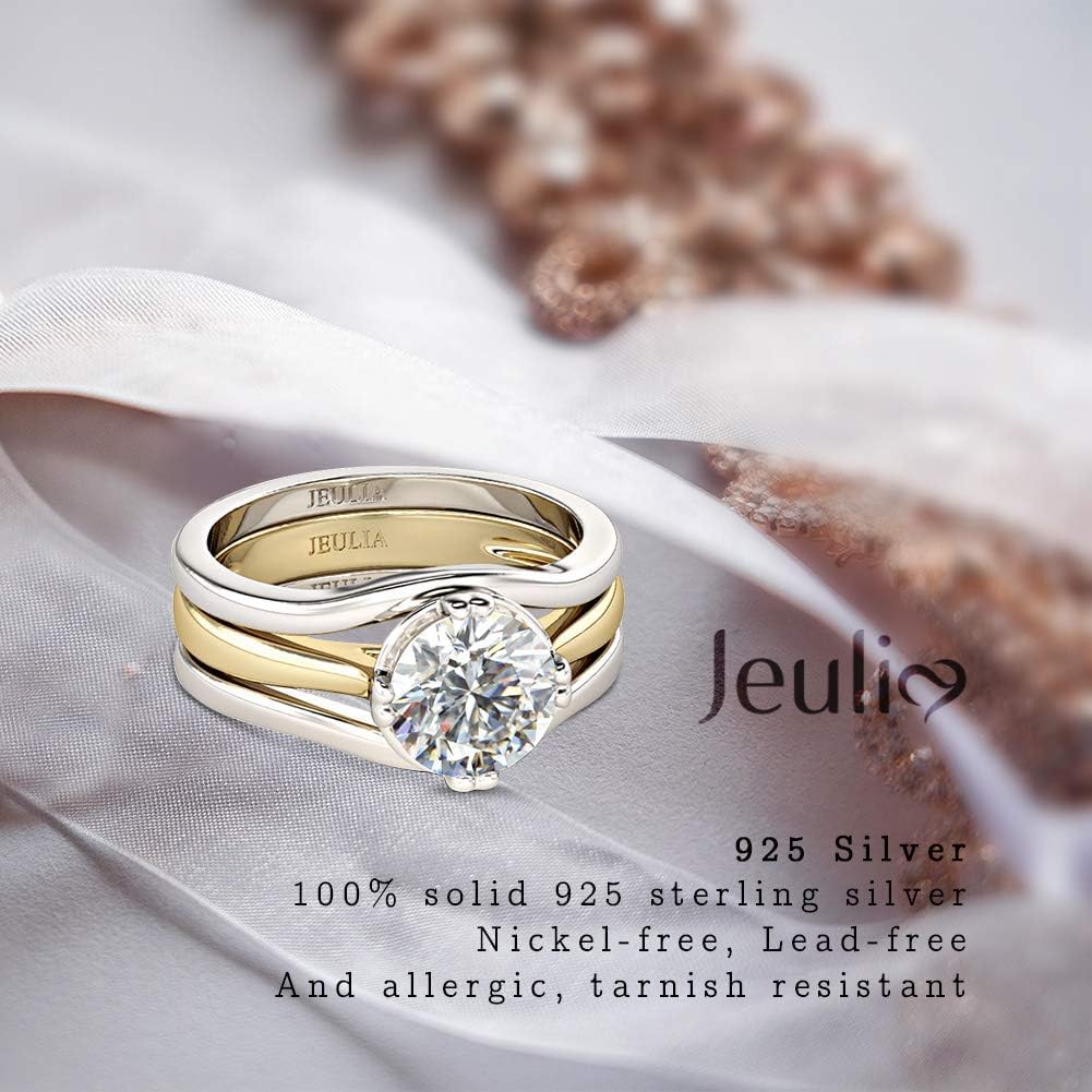 Jeulia 3.5 Carat Round Cut Enhancer Ring for Women 925 Sterling Silver Engagement Ring Set 14K Gold Plated Wedding Band Ring Cubic Zirconia Eternity Ring Anniversary Promise Romantic Jewelry Gift (9.5)