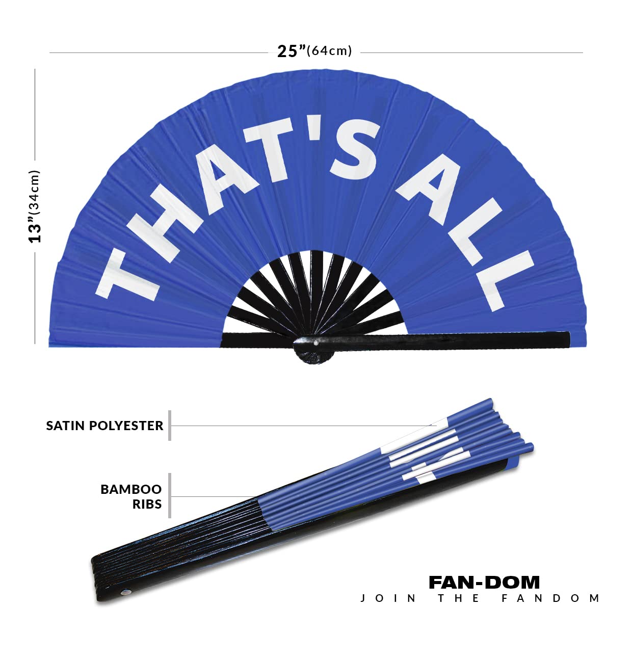 That's All hand fan foldable bamboo circuit hand fan funny gag slang words expressions statement gifts Festival accessories Rave handheld Circuit event fan Clack fans (Blue)