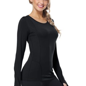 CADMUS Quick-Drying Running Long Sleeve Shirt for Women Workout Shirts,Black,Small