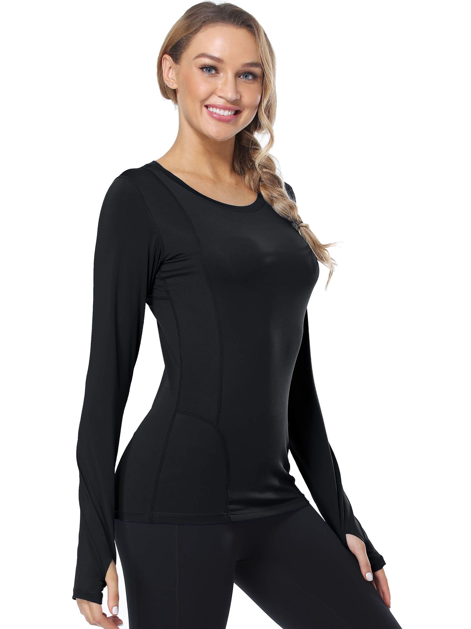 CADMUS Quick-Drying Running Long Sleeve Shirt for Women Workout Shirts,Black,Small