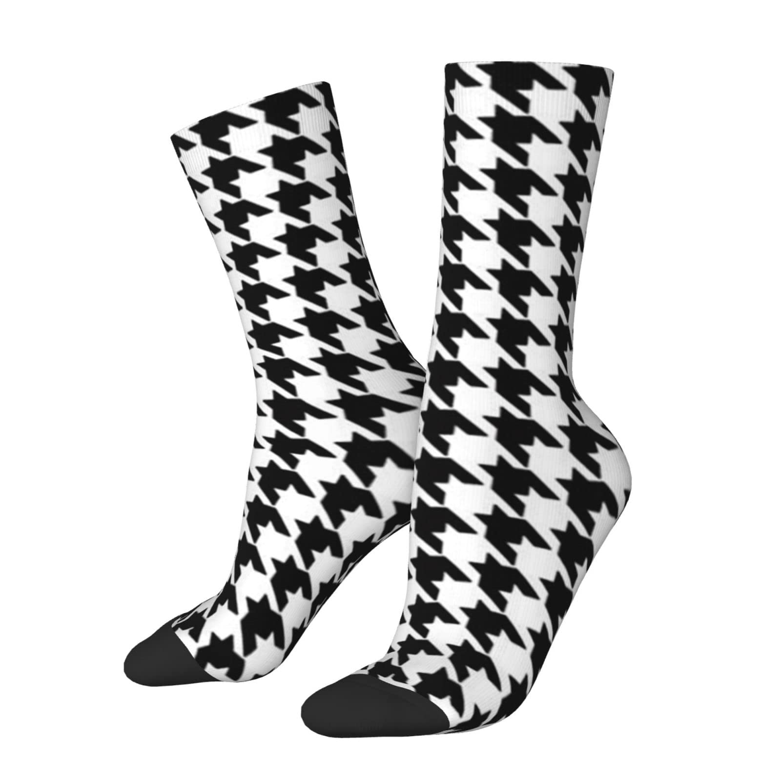 Men and Women Crew Socks Black and White Houndstooth Tube Socks Fashion Casual Boot Socks for Sports, Running, Travel, Hiking Work Socks