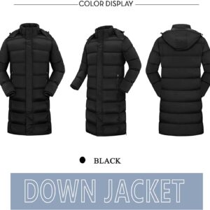 HMLOPX Men Women Down Long Quilted Coat, Puffer Jacket Windproof Quilted Down Parkas with Hood (Color : black, Size : S-Small)