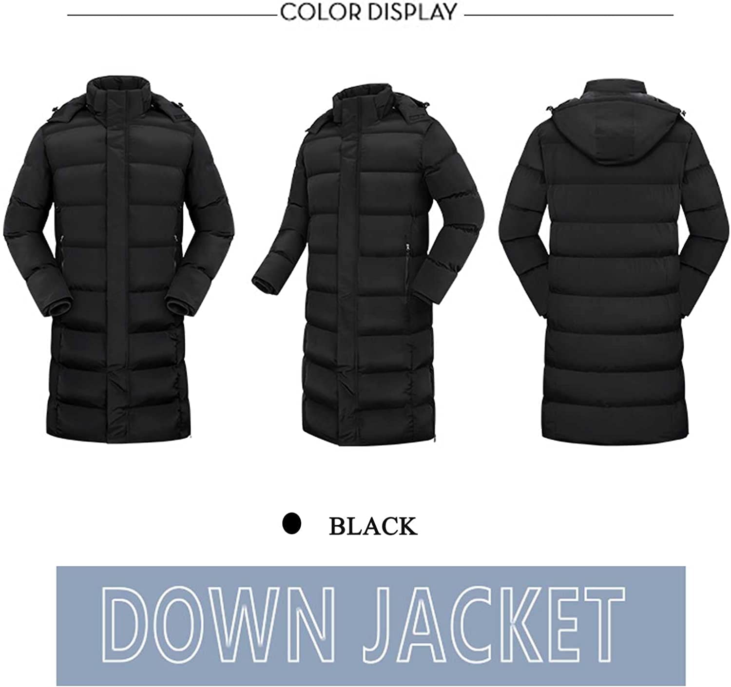 HMLOPX Men Women Down Long Quilted Coat, Puffer Jacket Windproof Quilted Down Parkas with Hood (Color : black, Size : S-Small)