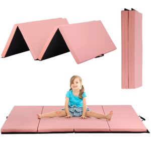 Gymnastics Exercise Mat Thick Tumbling Mats for Home, Yoga Mat Folding Exercise Pad Leather Gym Fitness Mat, Pink