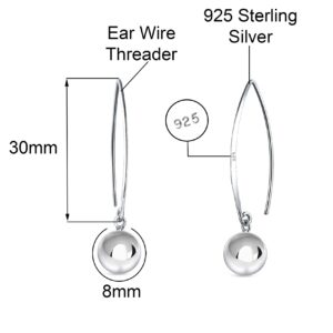 Savlano 925 Sterling Silver Ear Wire Threader Bead Ball Dangling Drop Earrings for Women Available in 6MM, 8MM, 10MM and 12MM -Made in Italy Comes With Savlano Gift Box (8MM)