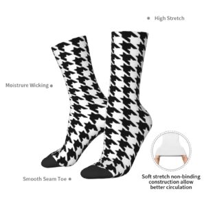 Men and Women Crew Socks Black and White Houndstooth Tube Socks Fashion Casual Boot Socks for Sports, Running, Travel, Hiking Work Socks