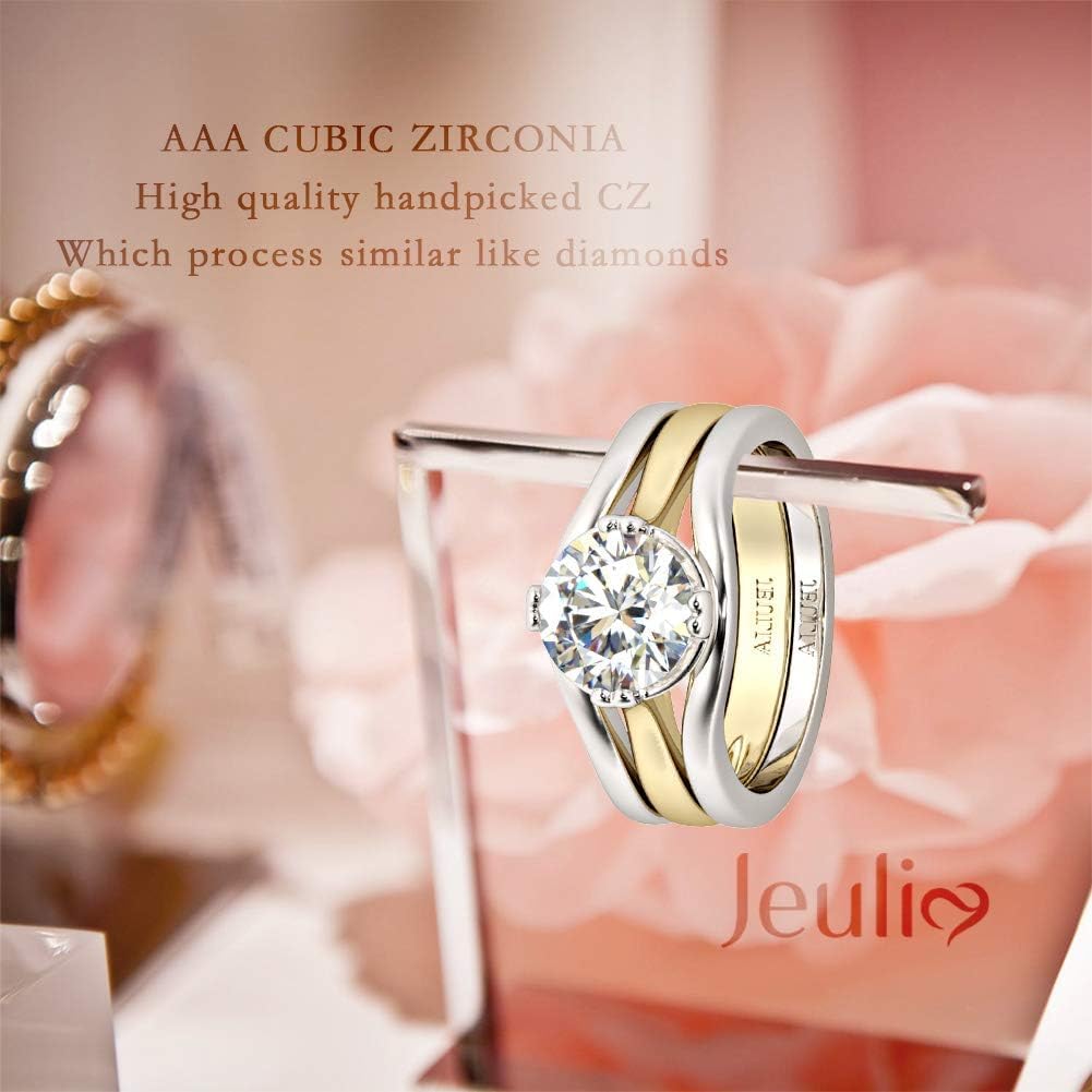 Jeulia 3.5 Carat Round Cut Enhancer Ring for Women 925 Sterling Silver Engagement Ring Set 14K Gold Plated Wedding Band Ring Cubic Zirconia Eternity Ring Anniversary Promise Romantic Jewelry Gift (9.5)