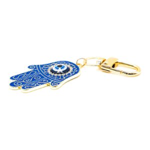 Jasimkiss Evil Eye Keychain Hamsa Hand keychain Protection Charm for Men Women Car Key Ring Bag Purse Accessories (Gold Blue)