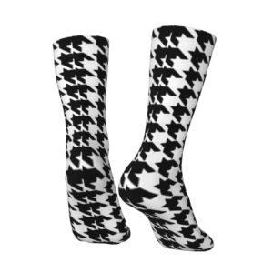 Men and Women Crew Socks Black and White Houndstooth Tube Socks Fashion Casual Boot Socks for Sports, Running, Travel, Hiking Work Socks