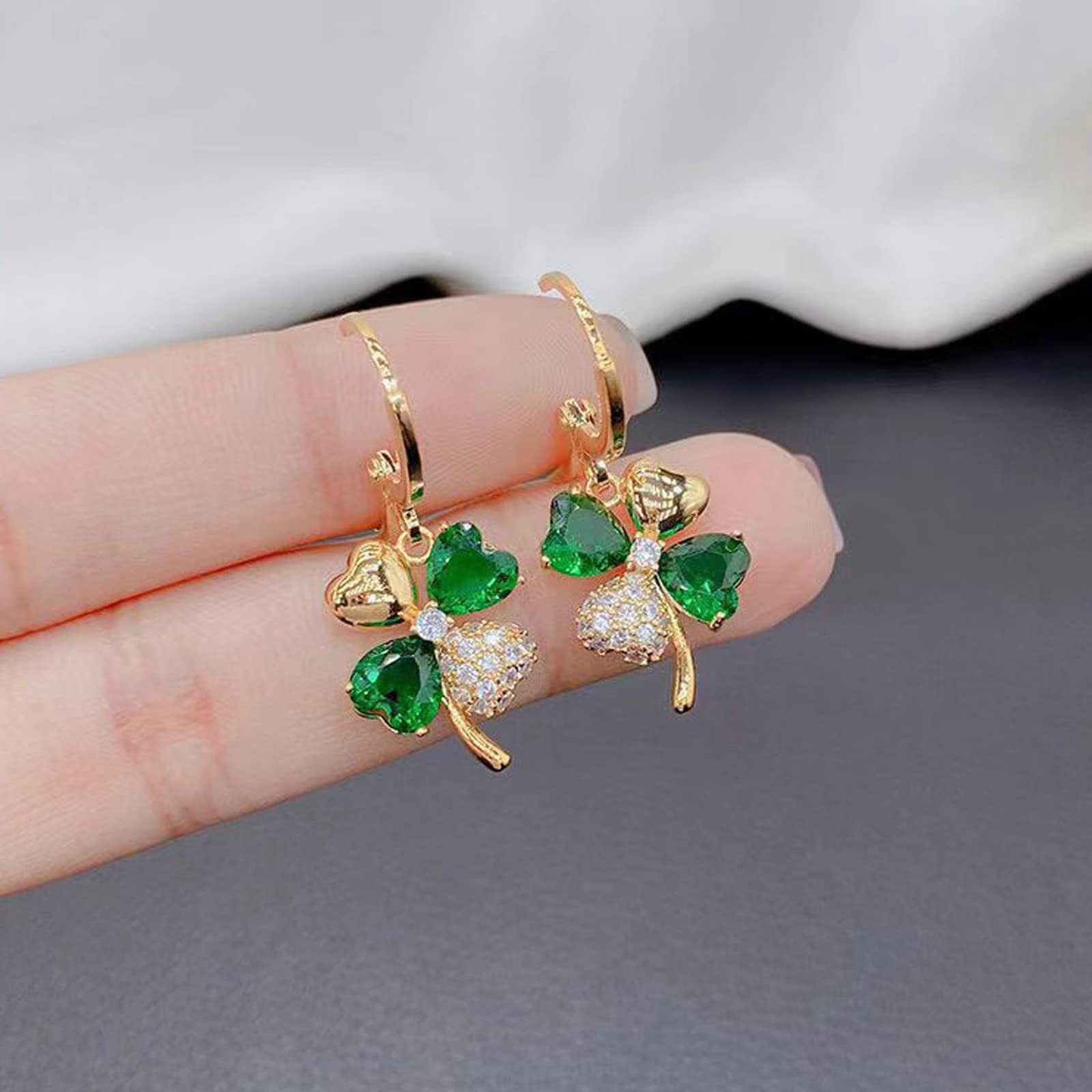 St.Patrick's Day Earrings Shamrock Hoop Earrings Four Leaf Clover Earrings St Patricks Huggie Hoop Earrings Green Leaf Earrings Gold Hoops Earrings St Patricks Day Jewelry Gifts for Women (Green)