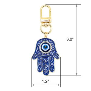 Jasimkiss Evil Eye Keychain Hamsa Hand keychain Protection Charm for Men Women Car Key Ring Bag Purse Accessories (Gold Blue)