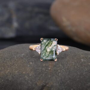 Emerald Cut Green Moss Agate Women's Wedding Ring Delicate Bridal Ring Unique Style Ring Birthday Gift For Her Unique Style Ring Gift For Wife BY KANISHKA GEMS JEWELS