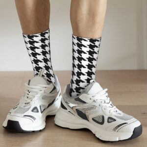 Men and Women Crew Socks Black and White Houndstooth Tube Socks Fashion Casual Boot Socks for Sports, Running, Travel, Hiking Work Socks