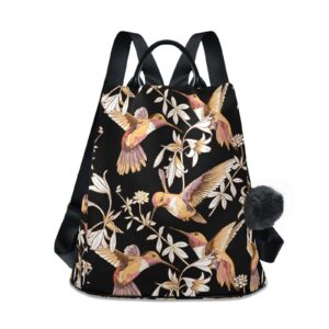 fustylead floral gold hummingbirds flowers backpack purse for women anti theft fashion back pack shoulder bag