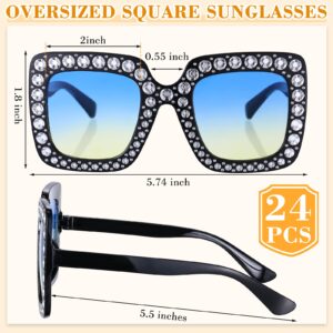 Chuangdi 24 Pairs Women Disco 70s Rhinestone Crystal Sunglasses Bulk 5.7 x 1.8 Large Square Sparkling Sunglasses Thick Frame Diamond Bling Bling Shape Sequins Glass Colorful Retro Party Supplies