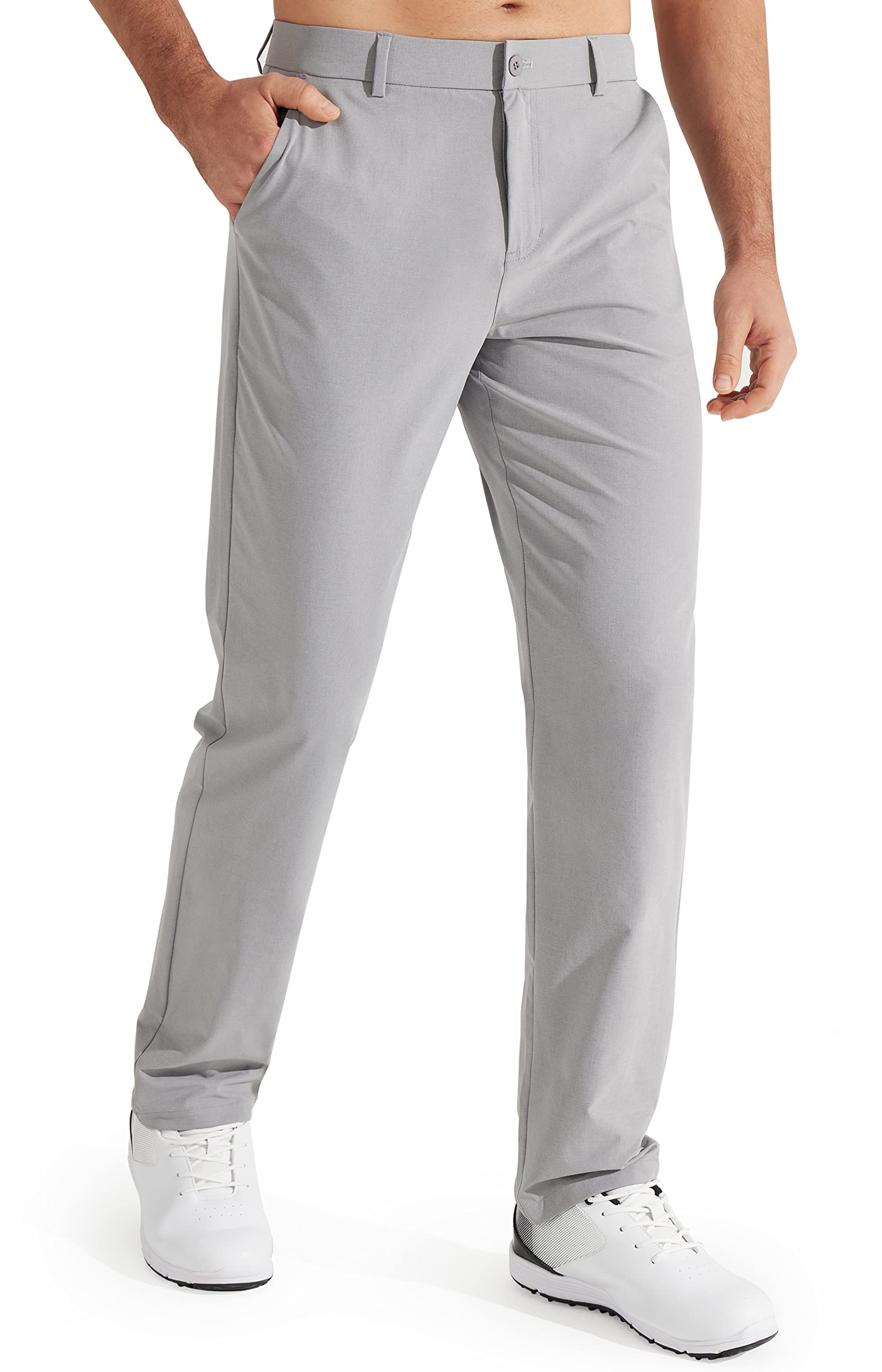 Libin Mens Golf Pants Stretch Work Dress Pants 30" Quick Dry Lightweight Business Casual Pants for Men Comfy Water Resistant, Light Grey, 40W x 30L