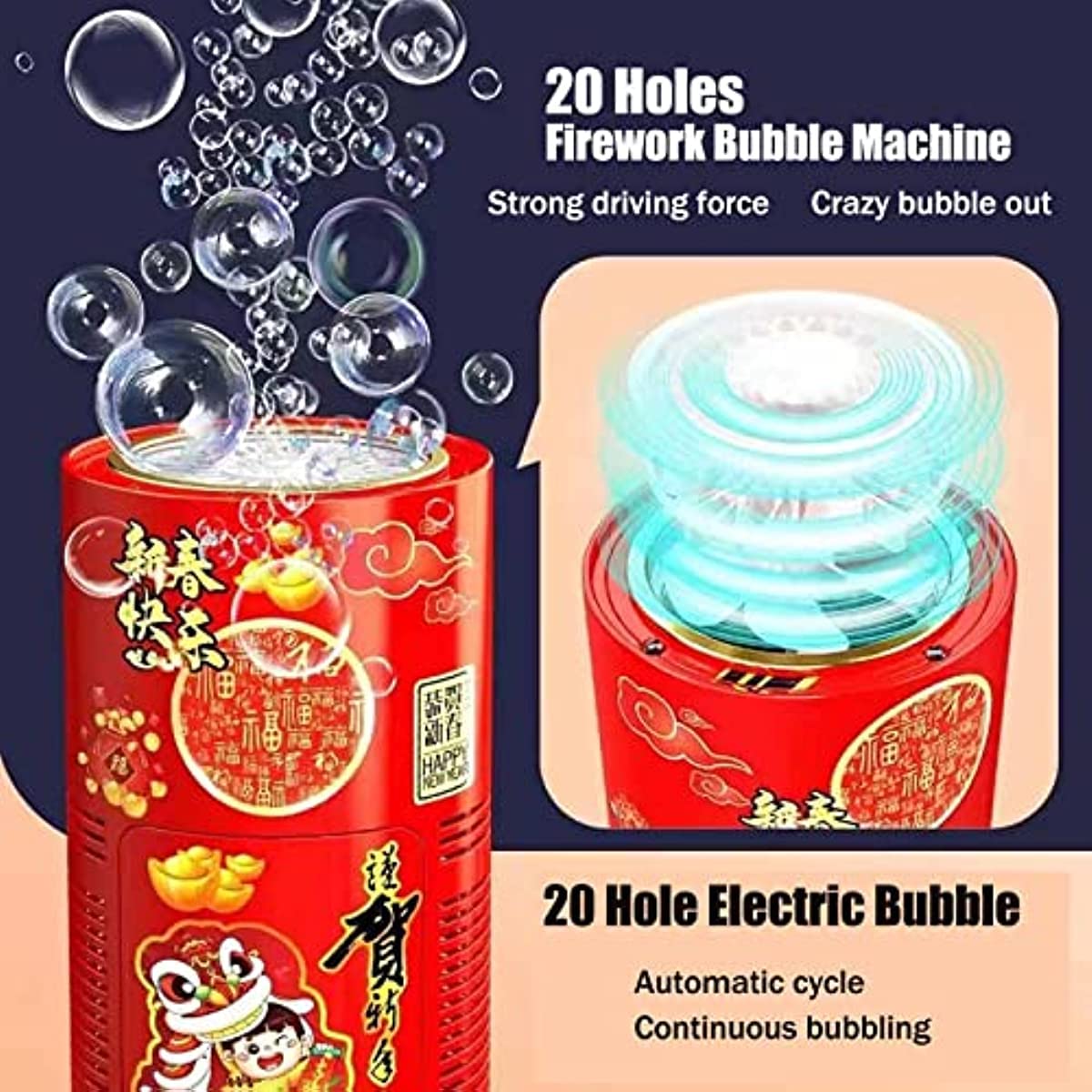 2024 New Fireworks Bubble Machine Toys,Automatic Bubble Machine for Kids, Electric Bubble Maker Toys with Light & Music Party Atmosphere Maker,for Indoor Outdoor Birthday Party (20 Holes Circular)