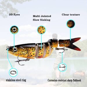 Fishing Lures for Bass Trout Multi Jointed Swimbaits Pencil Fishing Lures with Two Blast Hooks Bass Lures Fishing 3 Kit Freshwater or Saltwater Fishing Tackle (Three-Color Suit-A, 5.3inch)