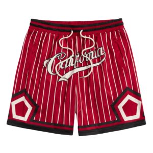 GORGLITTER Men's Striped Letter Graphic Drawstring Waist Shorts with Pockets Burgundy Medium