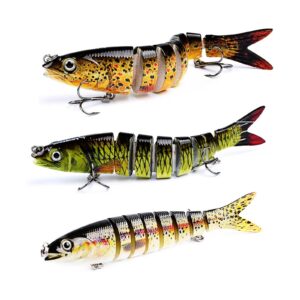 Fishing Lures for Bass Trout Multi Jointed Swimbaits Pencil Fishing Lures with Two Blast Hooks Bass Lures Fishing 3 Kit Freshwater or Saltwater Fishing Tackle (Three-Color Suit-A, 5.3inch)