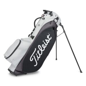 titleist players 5 gray/graphite/black golf stand bag with premium double strap, 5-way top cuff, and external drink sleeves