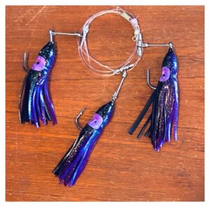 deep drop bait rig (three purple & black skirted 9/0 circle hook drops) (9/0 3 drop purple skirts)