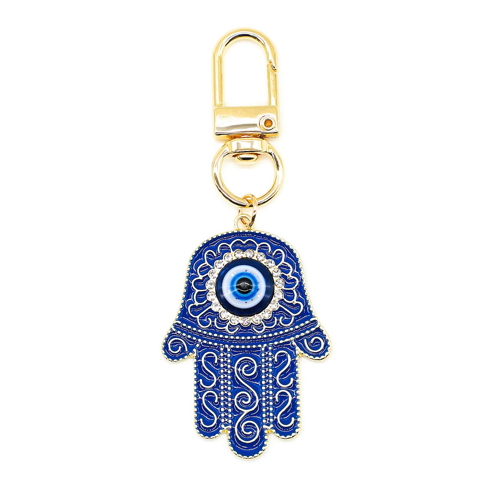 Jasimkiss Evil Eye Keychain Hamsa Hand keychain Protection Charm for Men Women Car Key Ring Bag Purse Accessories (Gold Blue)