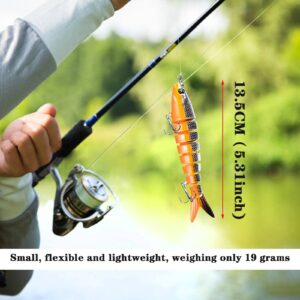 Fishing Lures for Bass Trout Multi Jointed Swimbaits Pencil Fishing Lures with Two Blast Hooks Bass Lures Fishing 3 Kit Freshwater or Saltwater Fishing Tackle (Three-Color Suit-A, 5.3inch)