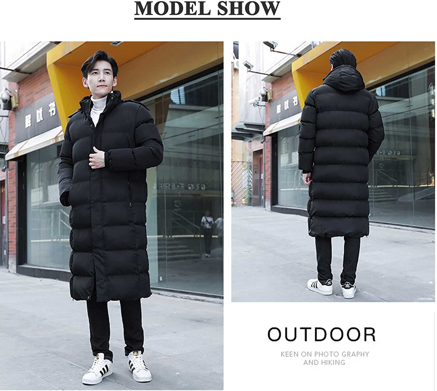 HMLOPX Men Women Down Long Quilted Coat, Puffer Jacket Windproof Quilted Down Parkas with Hood (Color : black, Size : S-Small)